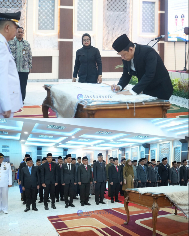 Bupati dan Wabup Muaro Jambi Bambang Bayu Suseno dan Junaidi H Mahir Melantik Dan Mengambil Sumpah Jabatan 57 Pejabat Di Lingkup Pemkab Muaro Jambi
