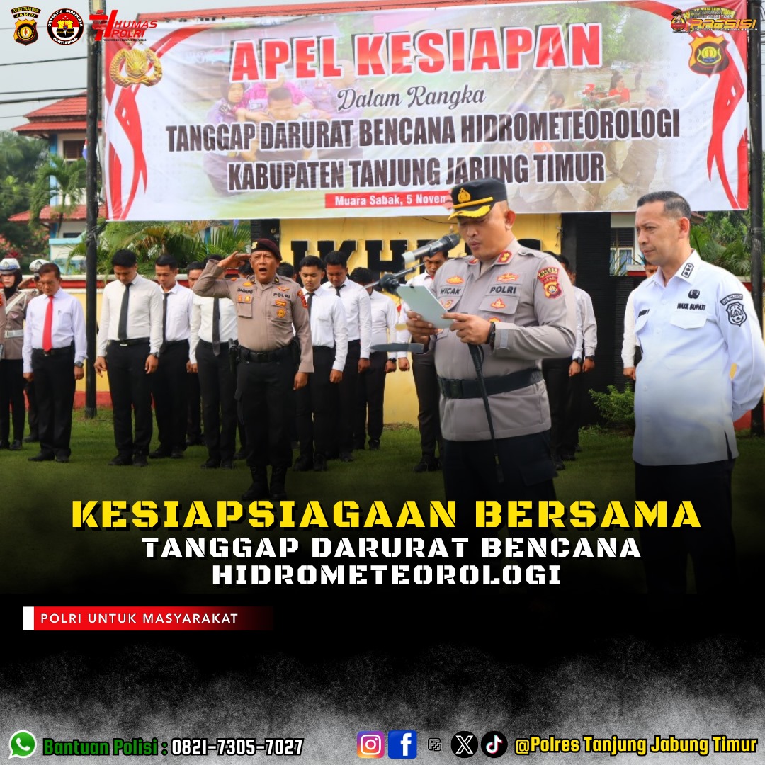 Polres Tanjabtim Melaksanakan Apel Kesiapan Tanggap Darurat Bencana Hidrometeorologi Kabupaten Tanjung Jabung Timur